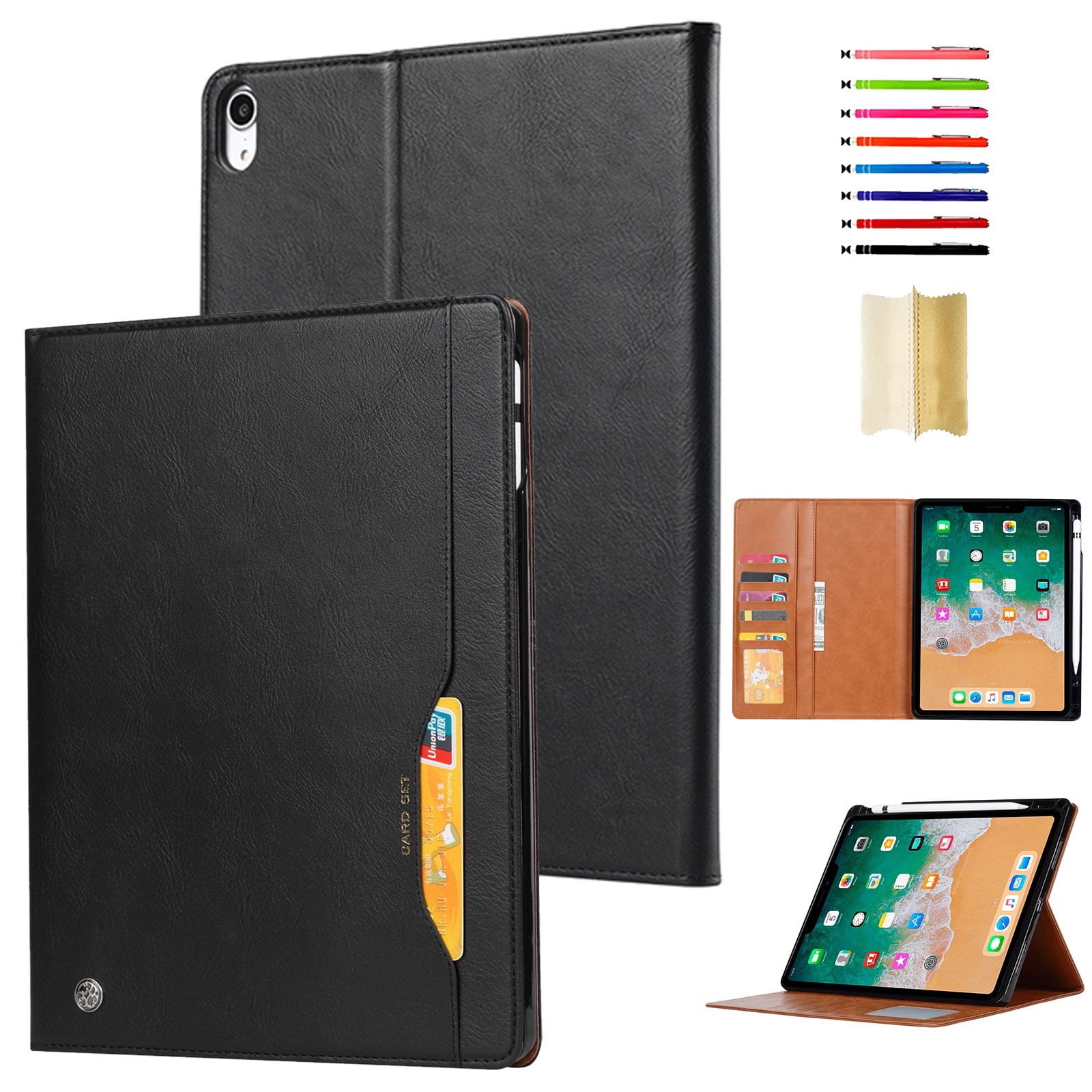 Case for Apple iPad 10th Gen 10.9" 2022, Soft PU Leather Card Slots Wallet Smart Cover with Sleep / Wake Feature Flip Kickstand with Pencil Holder Folio Case for iPad 10th Gen,Black