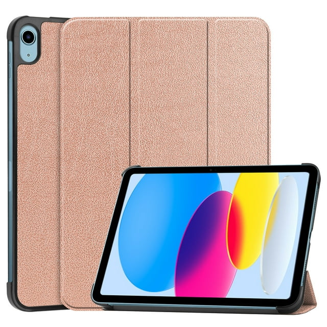 Case for Apple iPad 10th Generation 10.9 Inch Case 2022, PU Leather Thin Slim Lightweight Trifold Shell Corner Protection Smart Folio Cover with Auto Sleep/Wake and Support Pencil Holder, Rosegold