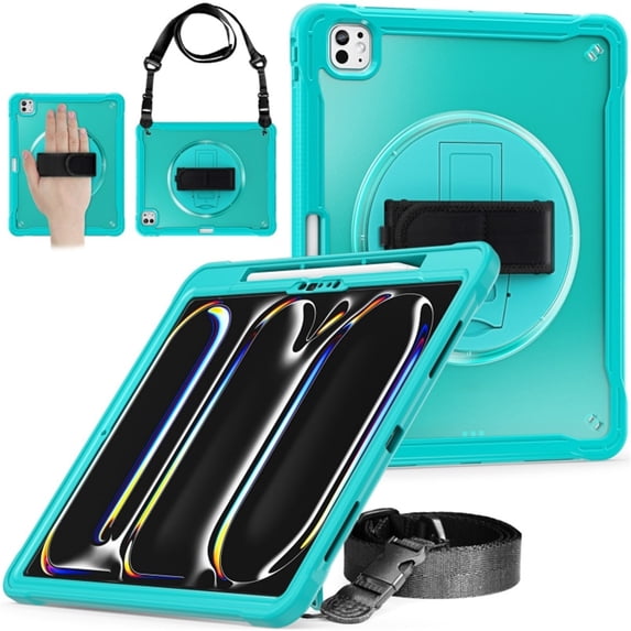 Case For Apple iPad Pro 13 2025 / 2024 Handle Protective Cover 360° Rotating Ring Stand, Shockproof Dropproof Case For Kids Kickstand & Pencil Holder & Shoulder Strap,Light Blue