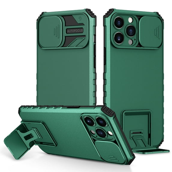 Case for Apple iPhone 12 Pro Max, Luxury Slide Lens Cover Shockproof Drop Protection Kickstand Holder Ultra Slim Lightweight Phone Case Cover for iPhone 12 Pro Max 6.7 inch,Darkgreen