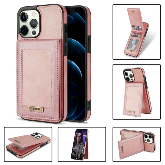 Case for Apple iPhone 12 Pro, Premium PU Leather with Credit Card Holder Wallet Cover Stand RFID Blocking Cell Accessories for iPhone 12 Pro 6.1 inch Cases for Men Women - Rosegold