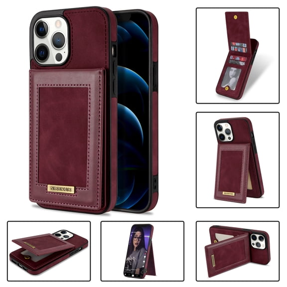 Case for Apple iPhone 12 Pro, Premium PU Leather with Credit Card Holder Wallet Cover Stand RFID Blocking Cell Accessories for iPhone 12 Pro 6.1 inch Cases for Men Women - Winered