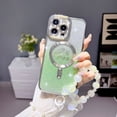 thumbnail image 1 of Case For Apple iPhone 12,With 3D Bling Colorful Meteorite Pattern Bracelet Wrist Chain,Gradient Bling Luxury Plating Soft Case Mag Safe Magnetic Phone Shell - green, 1 of 7