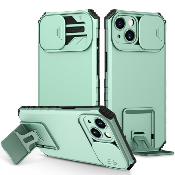Case for Apple iPhone 13 6.1 inch, Luxury Slide Lens Cover Shockproof Drop Protection Kickstand Holder Ultra Slim Lightweight Phone Case Cover for iPhone 13, Lightblue