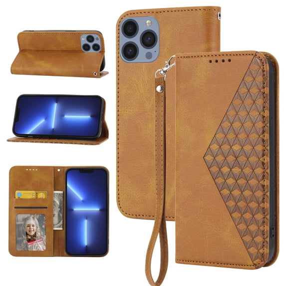 Case for Apple iPhone 13 Pro, Magnetic Matte Premium PU Leather Stand Flip Cover with Card Slots and Wallet, Shockproof and Full Body Protection Compatible with iPhone 13 Pro - Yellow