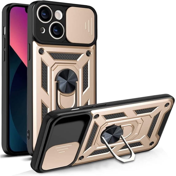 Case for Apple iPhone 13 Pro Max with Slide Camera Cover,Military Grade Heavy Duty Protection Phone Case Cover with Magnetic Ring Kickstand for iPhone 13 Pro Max SJ Gold