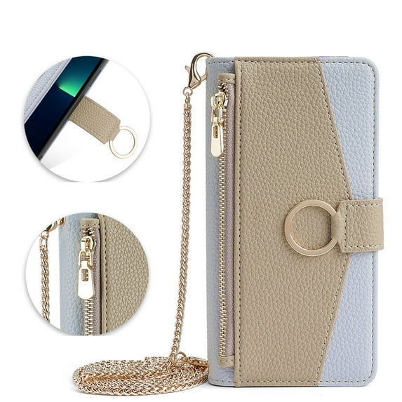 Case for Apple iPhone 14,Decase Premium Litchi PU Leather Anti-Scratch Case Wallet Card Slots Stand Cover With Metal Detachable Lanyard Strap,Built-in Heart Pattern Mirror - Blue