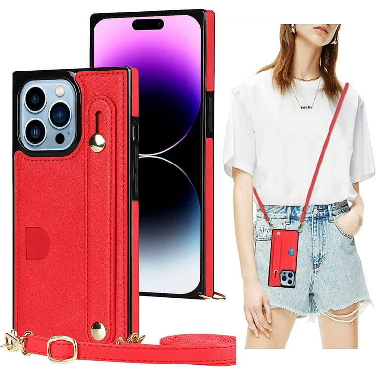 Case for Apple iPhone 14 Pro Max with Card Slot Holder Removable Adjustable Shoulder Strap Lanyard Crossbody Neck Purse Phone Case for iPhone 14 Pro