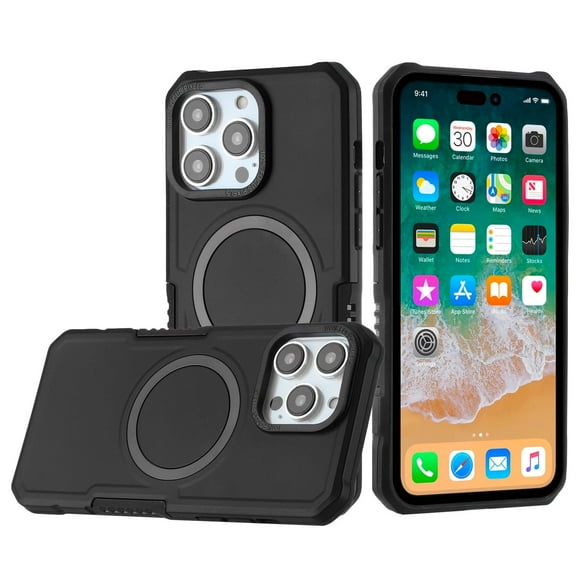 Case for Apple iPhone 14 Pro Max Hybrid Grip Metal Ring Compatible with MagSafe For Wireless Charging Shockproof Phone Cover fit iPhone 14 Pro Max - Black