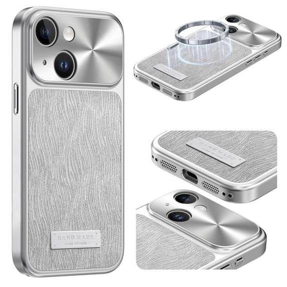 Case For Apple iPhone 15 Plus 6.7-inch, Compatible with MagSafe Water Ripple Electroplated Frame ShockProof Protective Car Mounted Magnetic Case,Siver,For iPhone 15 Plus