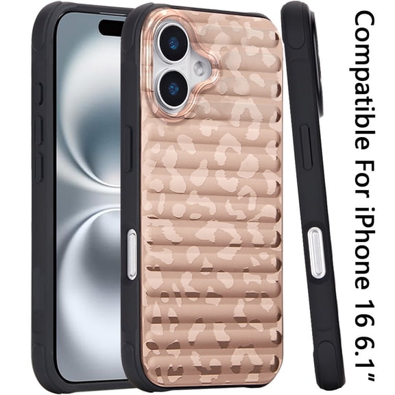 Case For Apple iPhone 16 (6.1") Pattern Design Magnetic Chrome Hybrid Compatible with Magsafe Dual Layer Shockproof TPU Hard PC Back Phone Cover for iPhone 16, Rose Gold Leopard