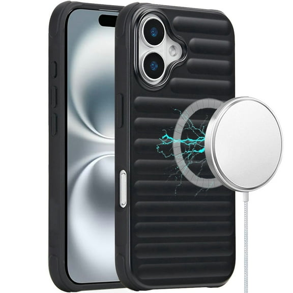 Case For Apple iPhone 16 Plus (6.7") Pattern Design Magnetic Chrome Hybrid Compatible with Magsafe Dual Layer Shockproof TPU Hard PC Back Phone Cover for iPhone 16 Plus, Solid Black