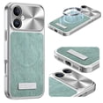 thumbnail image 1 of Case For Apple iPhone 16 Plus 6.7-inch, Compatible with MagSafe Water Ripple Electroplated Frame ShockProof Protective Car Mounted Magnetic Case,Green,For iPhone 16 Plus, 1 of 6