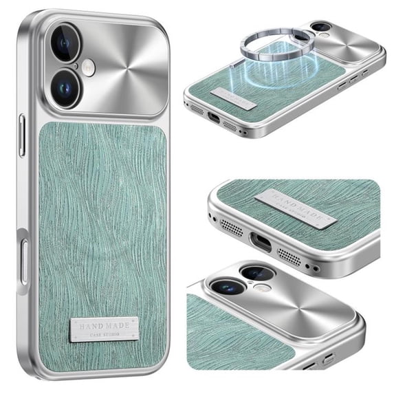 Case For Apple iPhone 16 Plus 6.7-inch, Compatible with MagSafe Water Ripple Electroplated Frame ShockProof Protective Car Mounted Magnetic Case,Green,For iPhone 16 Plus