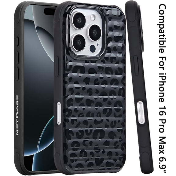 Case For Apple iPhone 16 Pro Max (6.9") Pattern Design Magnetic Chrome Hybrid Compatible with Magsafe Dual Layer Shockproof TPU Hard PC Back Phone Cover for iPhone 16 Pro Max, Black Leopard