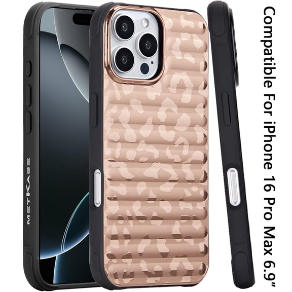 Case For Apple iPhone 16 Pro Max (6.9") Pattern Design Magnetic Chrome Hybrid Compatible with Magsafe Dual Layer Shockproof TPU Hard PC Back Phone Cover for iPhone 16 Pro Max, Rose Gold Leopard