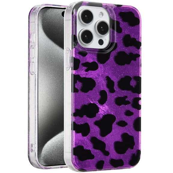 Case For Apple iPhone 16 Pro Max Glitter Leopard, Fashion Design Animal Skin Print Slim IMD TPU Dual Layer Shockproof Protective Phone Cover for iPhone 16 Pro Max Purple Leopard