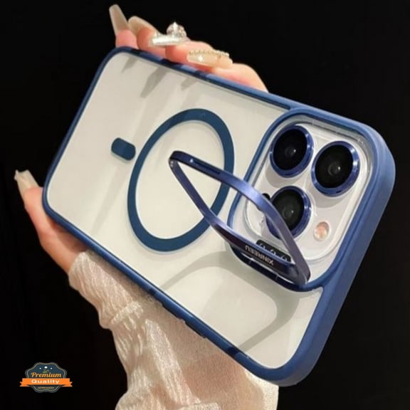 Case For Apple iPhone 16e /iPhone SE4 Clear Back Hybrid with MagSafe Compatible Metal Camera Stand Colorful Bumper Frame Shockproof Phone Cover for Apple iPhone 16 E (6.1") Blue
