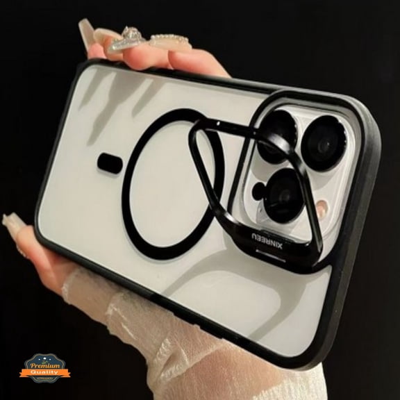 For Apple iPhone 16e /iPhone SE4 Phone Case, Clear Back Hybrid with MagSafe Compatible Metal Camera Stand Colorful Bumper Frame Shockproof Cover for Apple iPhone 16 E (6.1") - Black