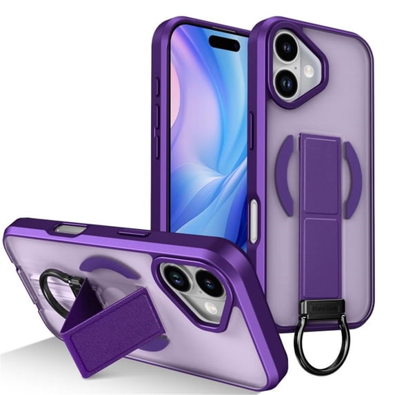 Case For Apple iPhone 17 6.3-inch, Compatible With MagSafe,Integrated Retractable Metal Ring Holder ShockProof Protective Car Mounted Magnetic Case,Purple,For iPhone 17