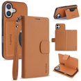 thumbnail image 1 of Case For Apple iPhone 17 6.3 inch,RFID Blocking，Split PU Leather Detachable 2 In 1 Flip Folio Wallet With Multi-Card Slots,Wristband，Kickstand Magnetic Protective Cover,Brown,For iPhone 17, 1 of 8