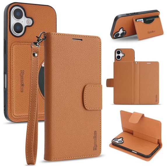 Case For Apple iPhone 17 6.3 inch,RFID Blocking,Split PU Leather Detachable 2 In 1 Flip Folio Wallet With Multi-Card Slots,Wristband,Kickstand Magnetic Protective Cover,Brown,For iPhone 17