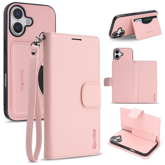 Case For Apple iPhone 17 6.3 inch,RFID Blocking,Split PU Leather Detachable 2 In 1 Flip Folio Wallet With Multi-Card Slots,Wristband,Kickstand Magnetic Protective Cover,Pink,For iPhone 17