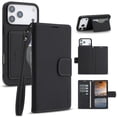 thumbnail image 1 of Case For Apple iPhone 17 Pro 6.3 inch,RFID Blocking，Split PU Leather Detachable 2 In 1 Flip Folio Wallet With Multi-Card Slots,Wristband，Kickstand Magnetic Protective Cover,Black,For iPhone 17 Pro, 1 of 8