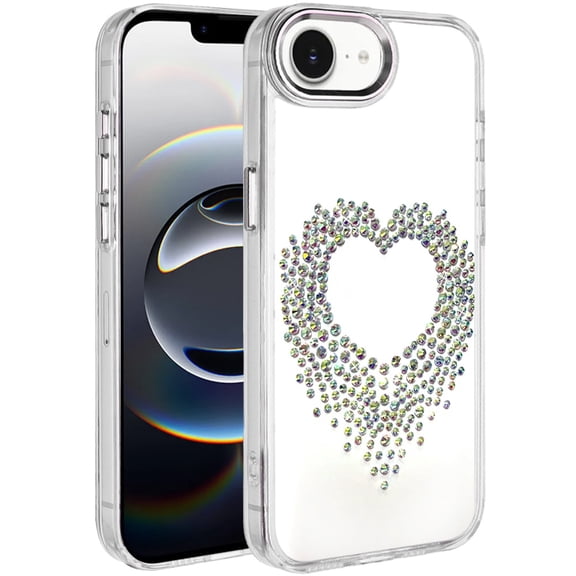 Case for Apple iPhone 17E /16E Angel Hearts Bling Glitter Diamond Hybrid TPU Cover, Colorful Frame Shockproof Protective Back, XPM Phone Cover fit Apple iPhone 17E /iPhone 16E [Silver]