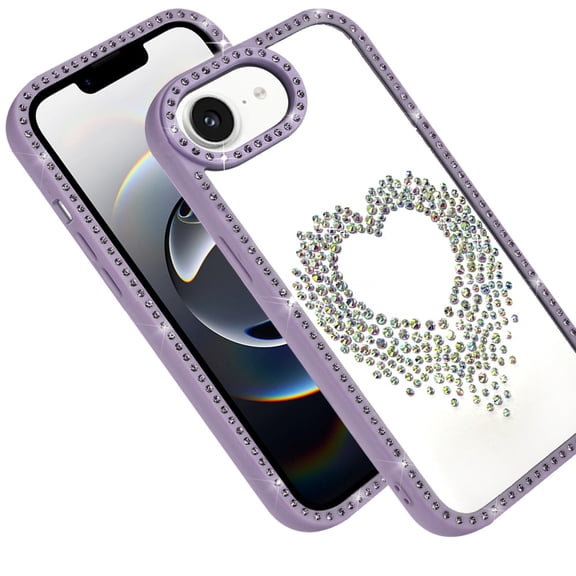 Case for Apple iPhone 17E /16E Angel Hearts Glitter Shimmer Diamond Edge Hybrid Drop Protection Shockproof Design, XPM Phone Cover fit Apple iPhone 17E /iPhone 16E [Purple]