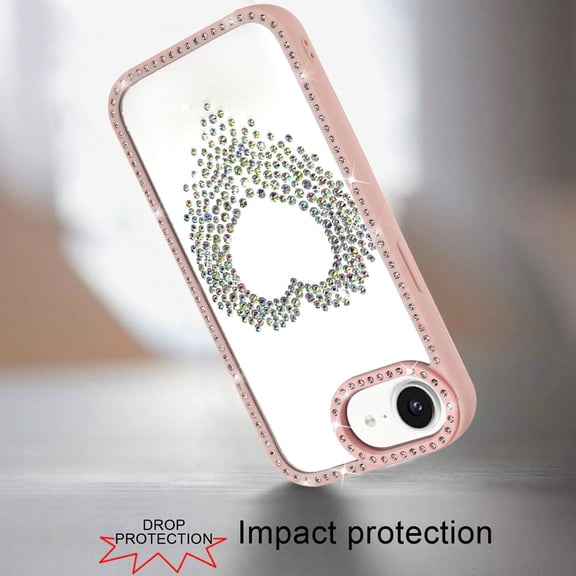Case for Apple iPhone 17E /16E Angel Hearts Glitter Shimmer Diamond Edge Hybrid Drop Protection Shockproof Design, XPM Phone Cover fit Apple iPhone 17E /iPhone 16E [Pink]