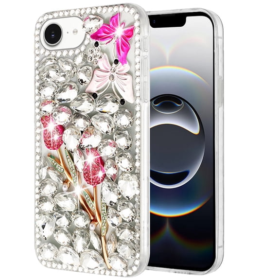 Case for Apple iPhone 17E /16E Bling Crystal 3D Full Diamonds Luxury Sparkle Rhinestone Hybrid Protective, XPM Phone Cover fit Apple iPhone 17E /iPhone 16E [Crystal Exquisite Garden Flower]