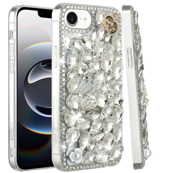 Case for Apple iPhone 17E /16E Bling Crystal 3D Full Diamonds Luxury Sparkle Rhinestone Hybrid Protective, XPM Phone Cover fit Apple iPhone 17E /iPhone 16E [Silver Swan Crown]