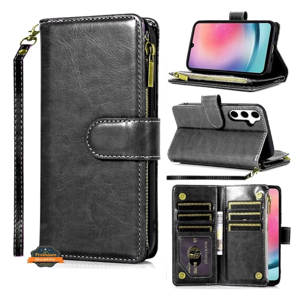 Case for Apple iPhone 17E /16E Leather Wallet Case with Zipper, 9 Card Slots, Cash Pocket, Stand & Strap, Clutch Pouch Design, XPM Phone Cover fit Apple iPhone 17E /iPhone 16E [Black]