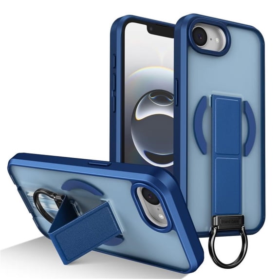 Case For Apple iPhone 17e / 16e 6.1-inch, Compatible With MagSafe,Integrated Retractable Metal Ring Holder ShockProof Protective Car Mounted Magnetic Case,Blue,For iPhone 17e/16e