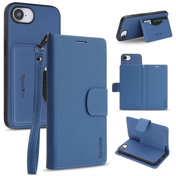 Case For Apple iPhone 17e / iPhone 16e 6.1 inch,RFID Blocking,Split PU Leather Detachable 2 In 1 Flip Folio Wallet With Multi-Card Slots,Wristband,Kickstand Magnetic Protective Cover,Blue