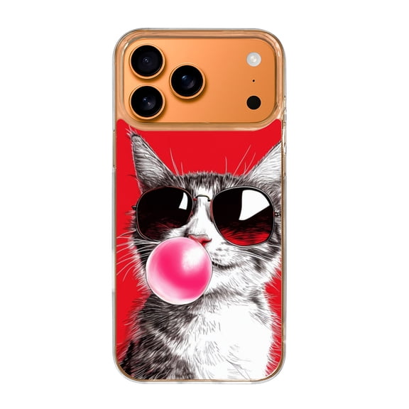 Case For Apple iPhone Air / 17 Pro / 17 Pro Max Series Case, Slim Thin Transparent Flexible Clear TPU Shockproof Phone Case For iPhone 17 Series, Cat Bubblegum Red