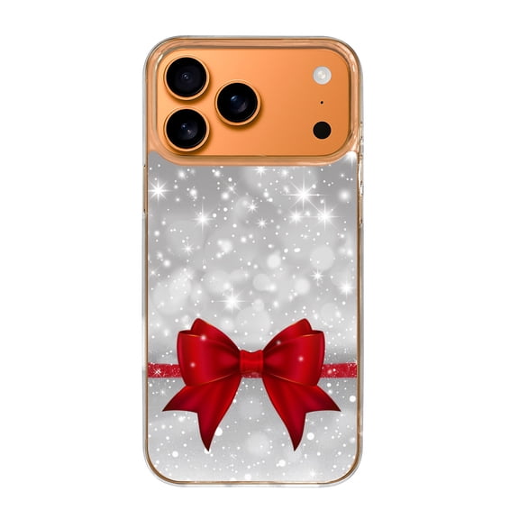 Case For Apple iPhone Air / 17 Pro / 17 Pro Max Series Case, Slim Thin Transparent Flexible Clear TPU Shockproof Phone Case For iPhone 17 Series, Shiny silver starry Christmas with red bow tie