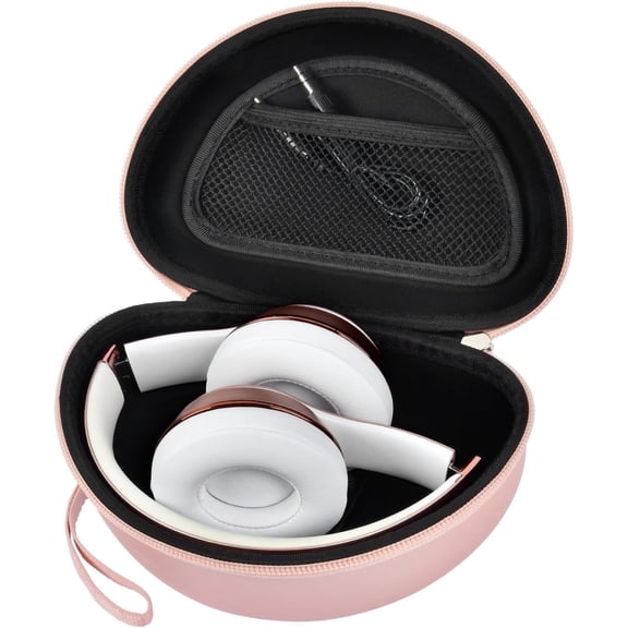 Case for Beats Solo 4/Studio Pro Headphones with Mesh Pocket | Water-Resistant Hard Shell, Mesh Pocket for Cables, Travel Storage, Fits Solo 2/3, Solo Pro and Studio3, Rose Gold, Bag Only