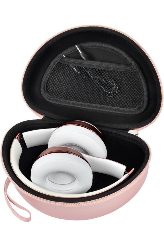 Case for Beats Solo 4/Studio Pro Headphones with Mesh Pocket | Water-Resistant Hard Shell, Mesh Pocket for Cables, Travel Storage, Fits Solo 2/3, Solo Pro and Studio3, Rose Gold, Bag Only
