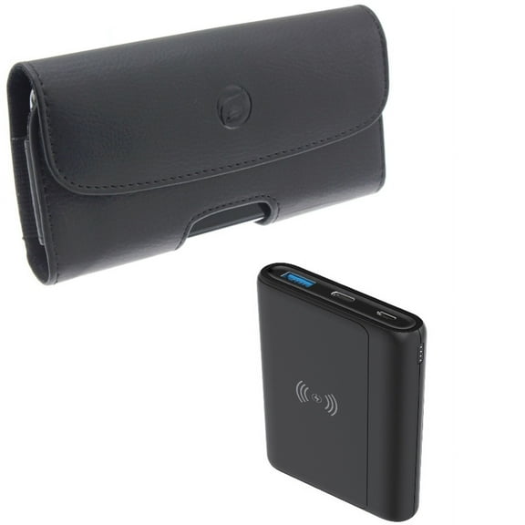 Case Belt Clip & 10000mAh Power Bank for iPhone 15 Pro Max - Leather Holster Cover Loops and Wireless Charging Backup Battery Portable Charger Slim W1O for iPhone 15 Pro Max (6.7")