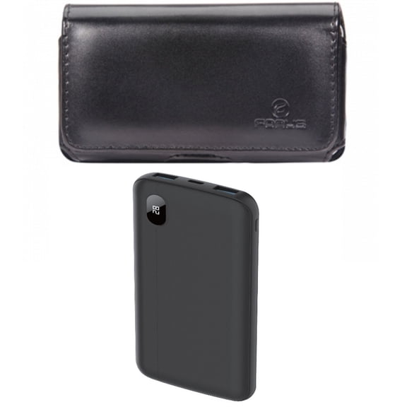 Case Belt Clip & 10000mAh Power Bank for iPhone 15 Pro Max - Leather Swivel Holster Cover and LED Display Backup Battery Portable Charger Slim J4W for iPhone 15 Pro Max (6.7")