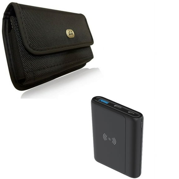 Case Belt Clip & 10000mAh Power Bank for iPhone 15 Pro Max - Rugged Holster Canvas Cover and Wireless Charging Backup Battery Portable Charger Slim G6B for iPhone 15 Pro Max (6.7")