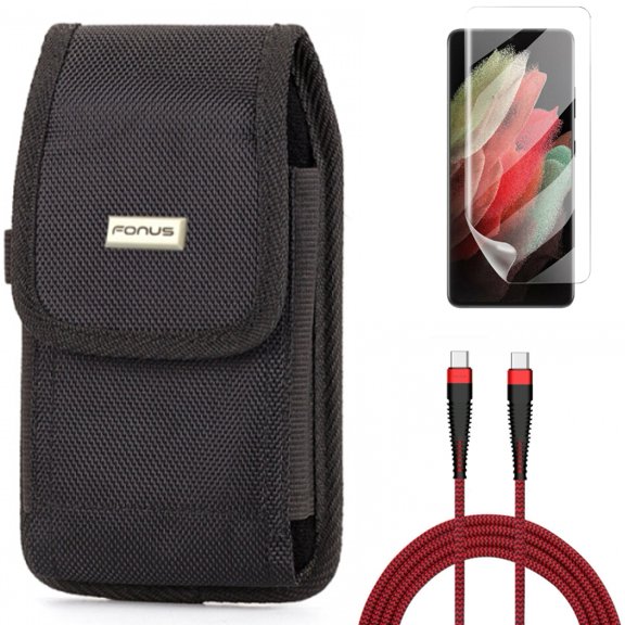 Case Belt Clip & 10ft PD Cable & Matte Screen Protector for Samsung Galaxy S21 Ultra Phone - Swivel Holster & Type-C to USB-C Charger Cord & TPU Film Anti-Glare Accessory Bundle