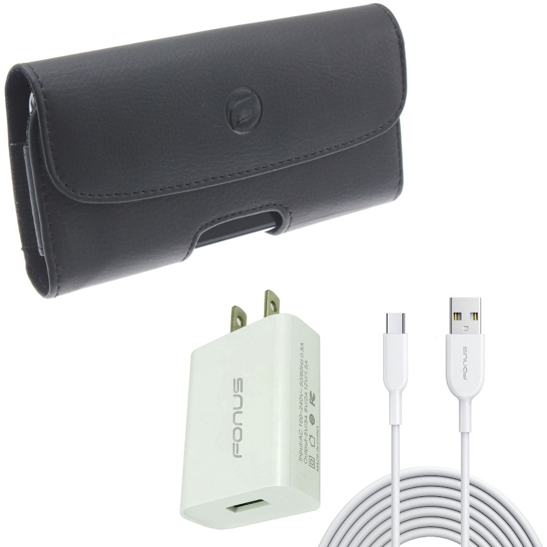 Case Belt Clip & 18W Fast Home Charger for iPhone 15 Pro - Leather Holster Cover Pouch and 6ft Long USB-C Cable Type-C Cord USB Wall Adapter Power Wire N1O for iPhone 15 Pro (6.1")