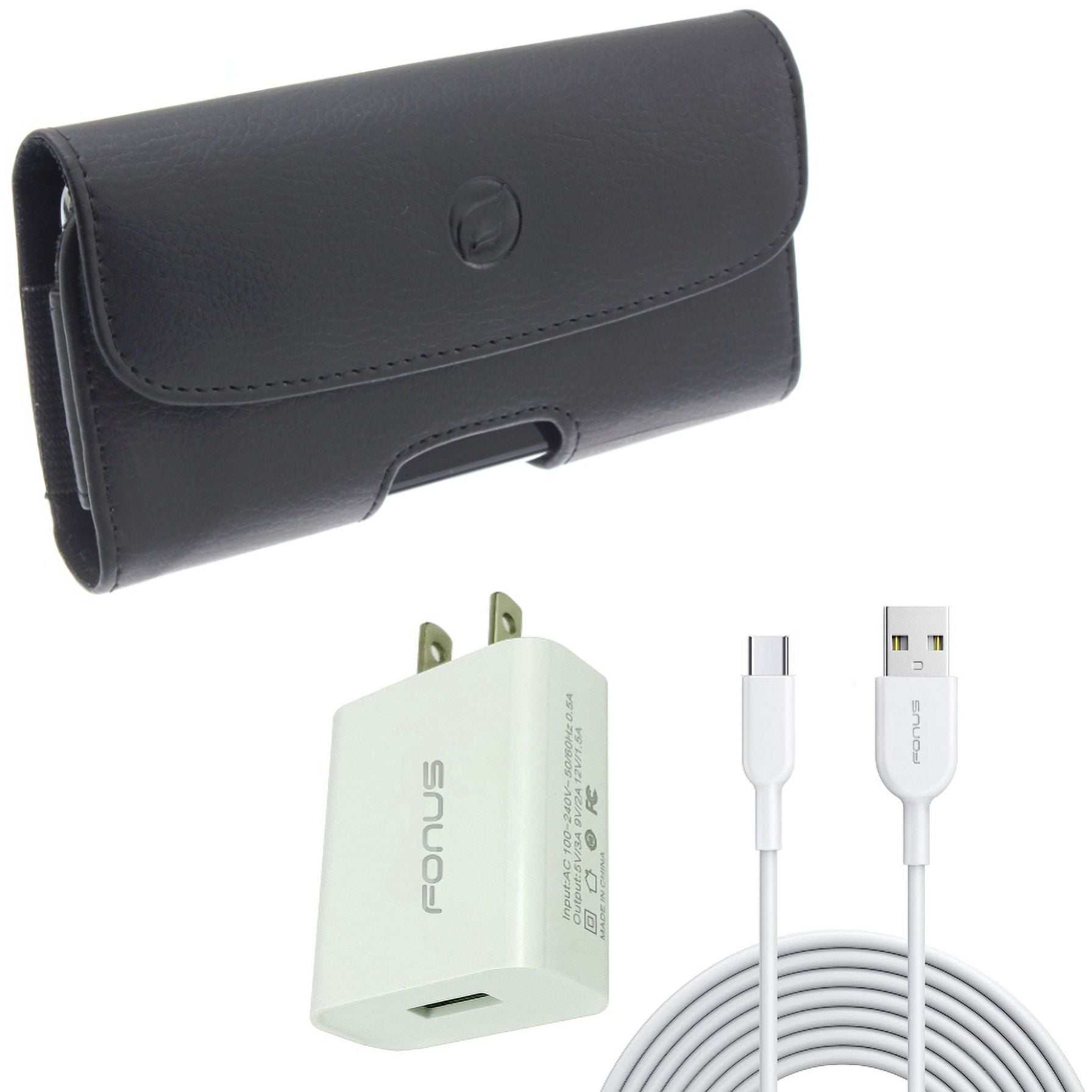 Case Belt Clip & 18W Fast Home Charger for iPhone 15 Pro Max - Leather Holster Cover Loops and 6ft Long USB-C Cable Type-C Cord USB Wall Adapter Power Wire O8O for iPhone 15 Pro Max (6.7")
