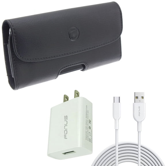 Case Belt Clip & 18W Fast Home Charger for iPhone 15 Pro Max - Leather Holster Cover Loops and 6ft Long USB-C Cable Type-C Cord USB Wall Adapter Power Wire O8O for iPhone 15 Pro Max (6.7")