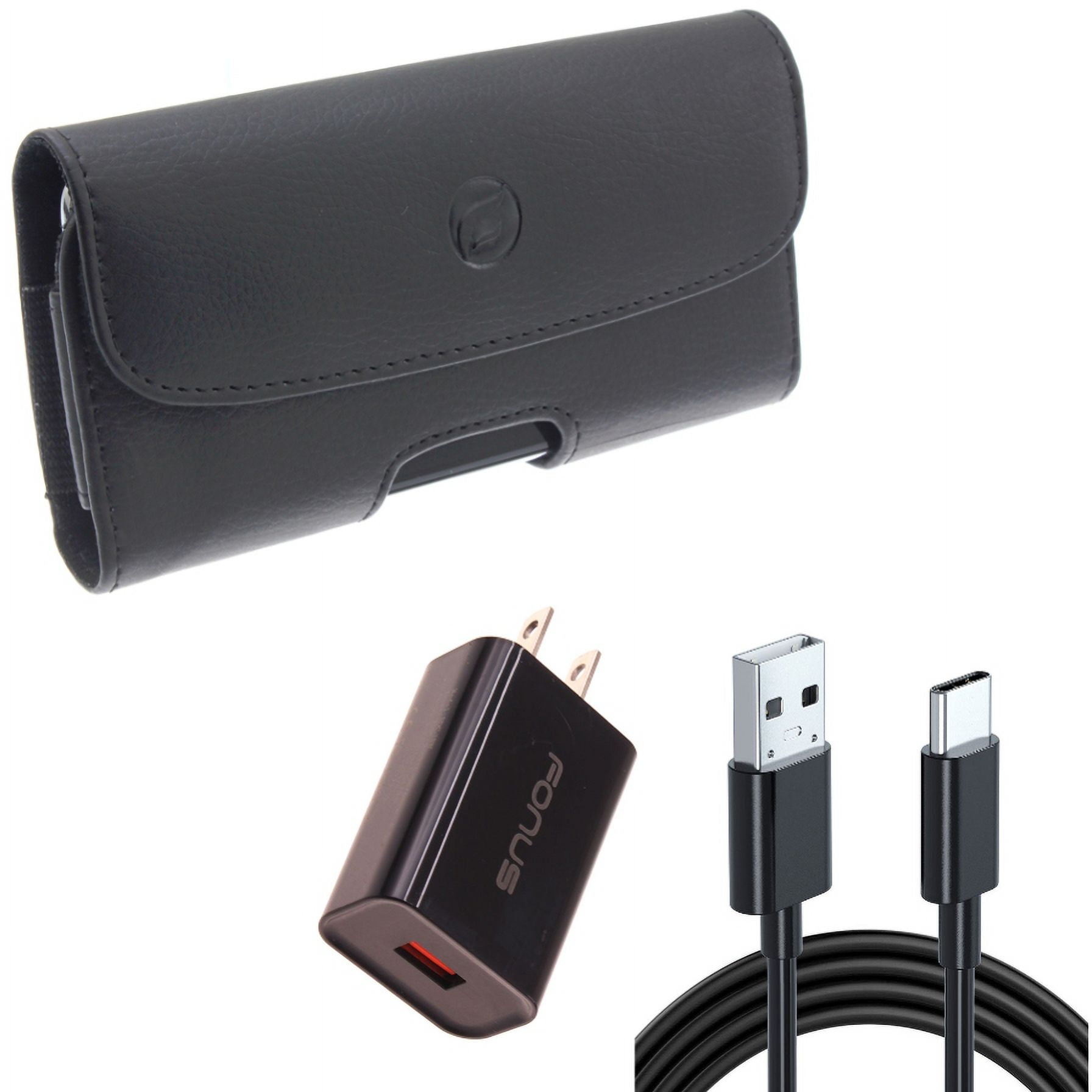 Case Belt Clip & 18W Fast Home Charger for iPhone 15 Pro Max - Leather Holster Cover Loops and 6ft Long USB-C Cable Type-C Cord USB Wall Adapter Power Wire Z6G for iPhone 15 Pro Max (6.7")
