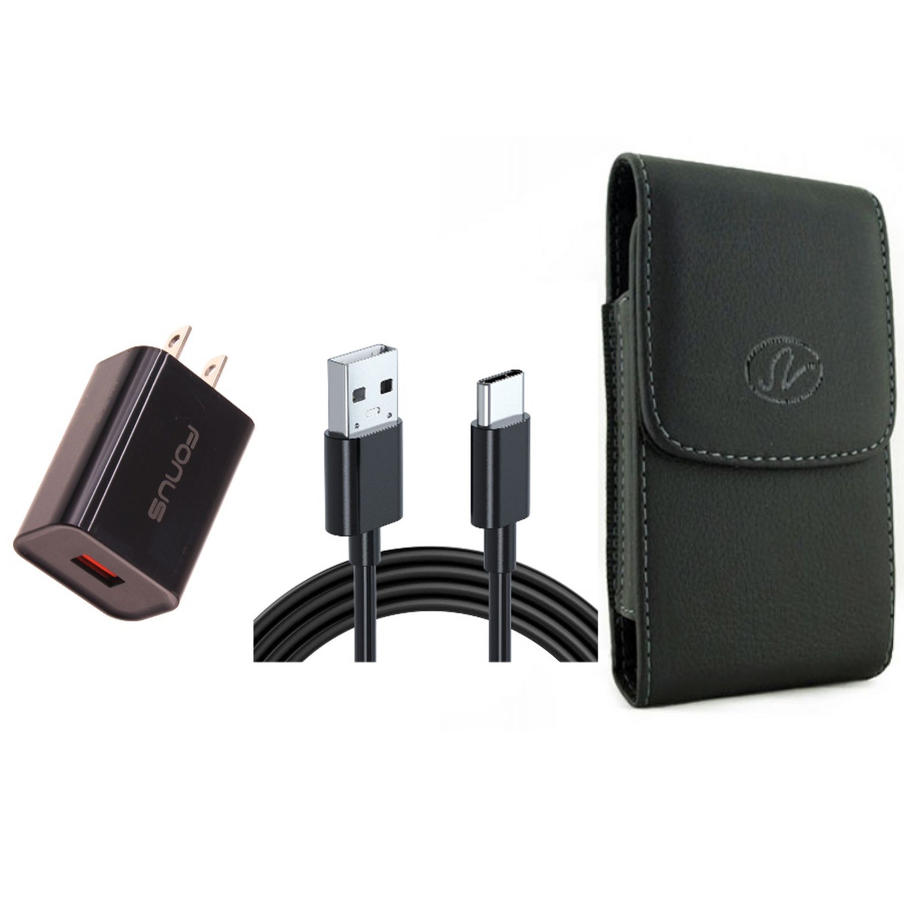 Case Belt Clip & 18W Fast Home Charger for iPhone 15 Pro Max - Leather Holster Cover Pouch and 6ft Long USB-C Cable Type-C Cord USB Wall Adapter Power Wire N9O for iPhone 15 Pro Max (6.7")