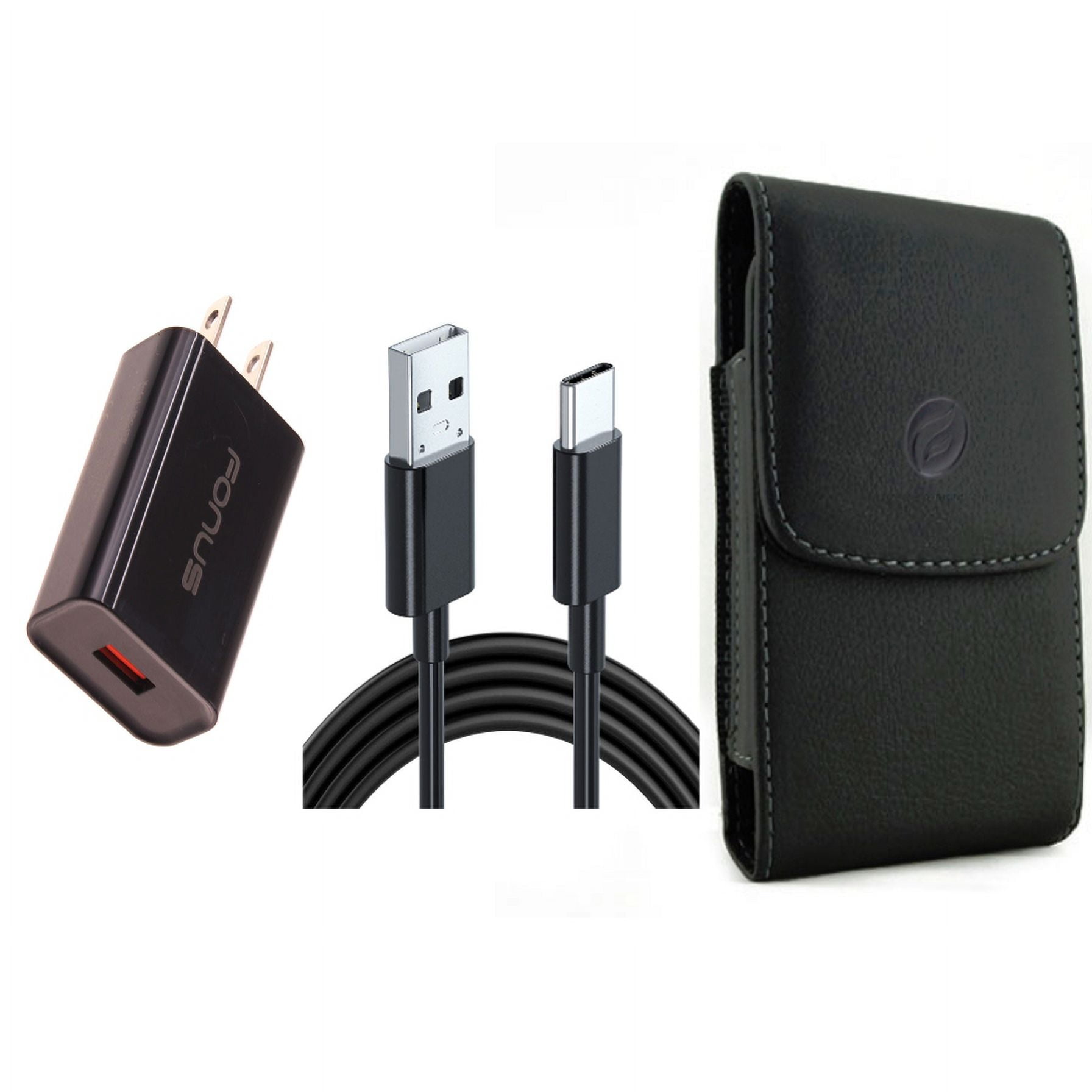 Case Belt Clip & 18W Fast Home Charger for iPhone 15 Pro Max - Leather Holster Cover Pouch and 6ft Long USB-C Cable Type-C Cord USB Wall Adapter Power Wire Y3R for iPhone 15 Pro Max (6.7")